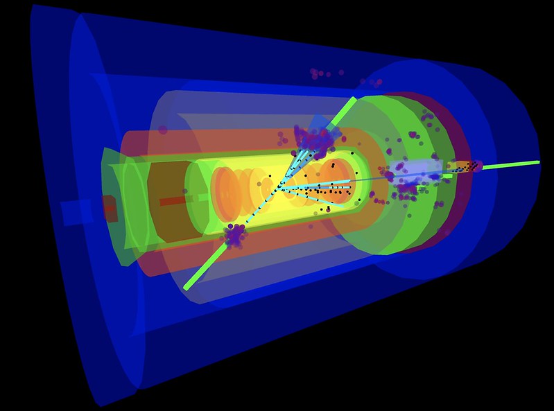 Image of the future Electron-Ion Collider detector, known as ePIC, that will detect particles after high energy electrons and protons collide while moving close to the speed of light. (Image courtesy of Sean Preins/VIRTUE)