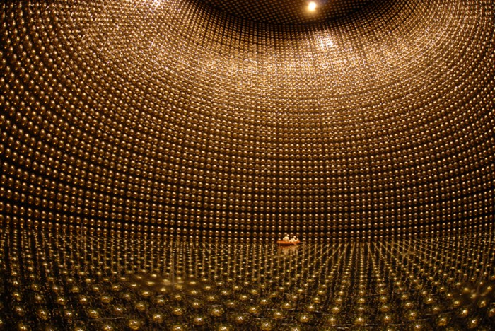 Inside the Super-Kamiokande detector. (Image courtesy of Super-Kamiokande collaboration)
